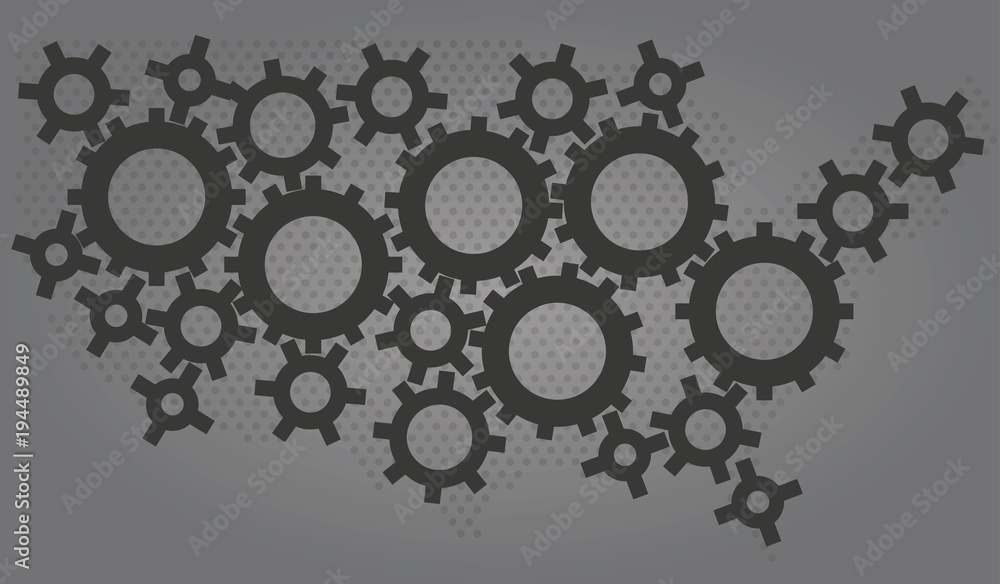 Gears make USA map. vector illustration