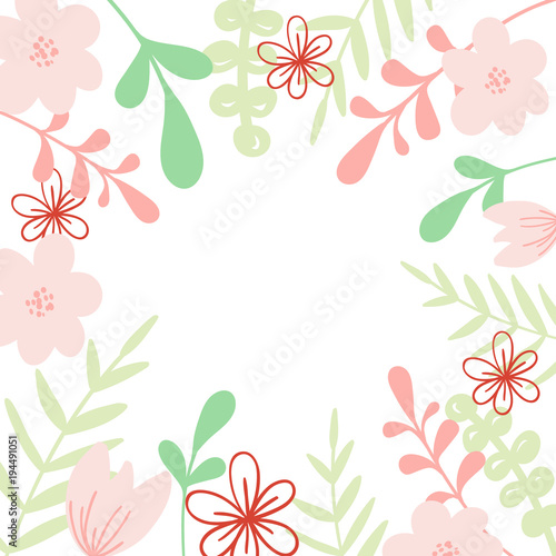 Pink vector frame with flower and leaves. Illustration for wedding invitation card  print
