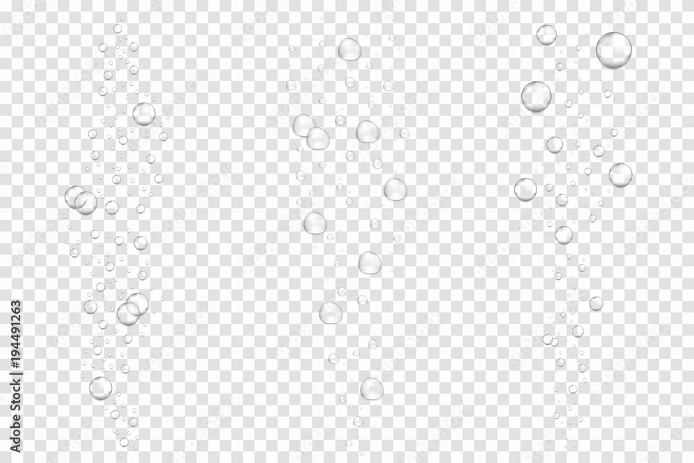 Realistic underwater fizzing air bubbles isolated on transparent background. Sparkling water, air bubbles - obrazy, fototapety, plakaty 