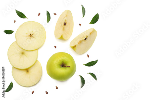 Wallpaper Mural green apples with slices isolated on white background. top view Torontodigital.ca