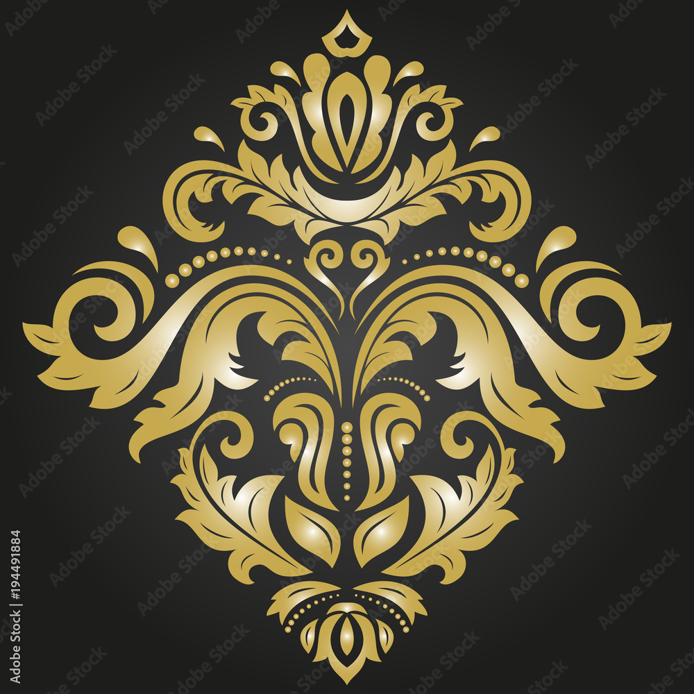 Elegant square golden ornament in classic style. Abstract traditional pattern with oriental elements. Classic vintage pattern