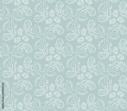 Floral light blue and white ornament. Seamless abstract classic background with flowers. Pattern with repeating elements