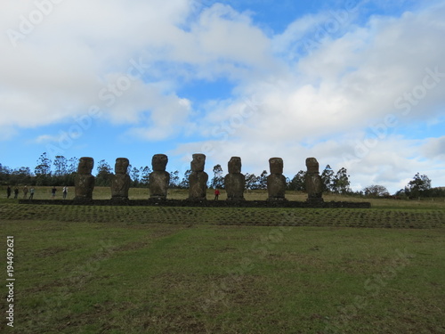 Rembarkable Easter Island Landscape with Moais and the Sea photo