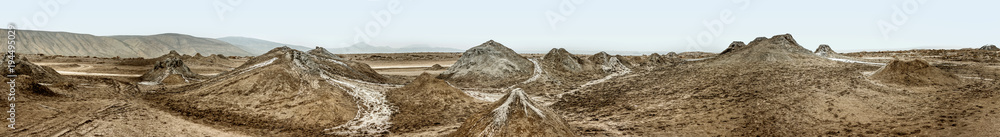 Panoramic view of mud volcanoes, Gobustan Panoramic view of mud volcanoes, Gobustan