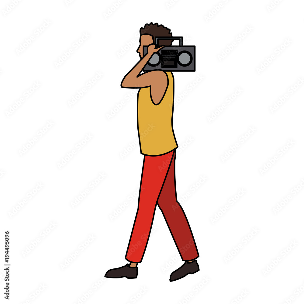 Man with radio on his shoulders vector illustration graphic design Man with radio on his shoulders vector illustration graphic design