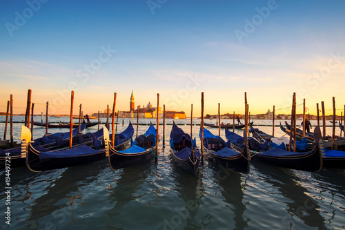 Venice with famous gondolas at sunrise