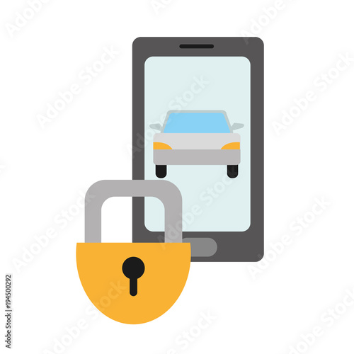 color shadow smartphone with car and close padlock security