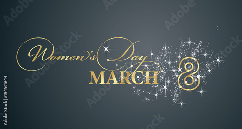 Womans Day 8 March white stars logo pink greeting card beautiful calligraphy