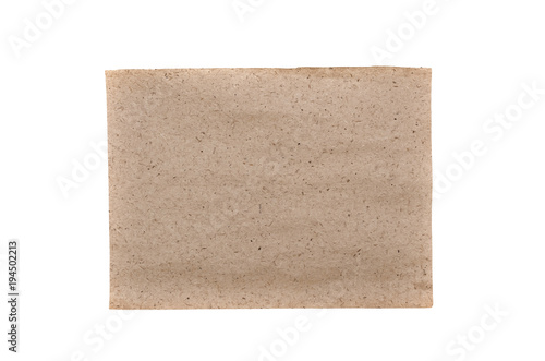 Brown textured paper page sheet isolated on white background.