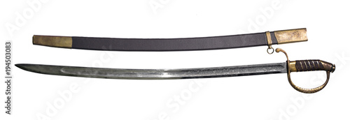 Tableau sur toile ancient saber with scabbard, isolated on white backround