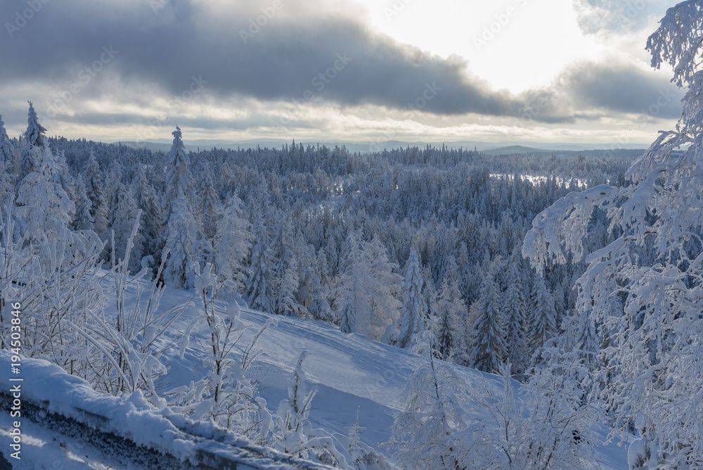 Empty ski slope in winter