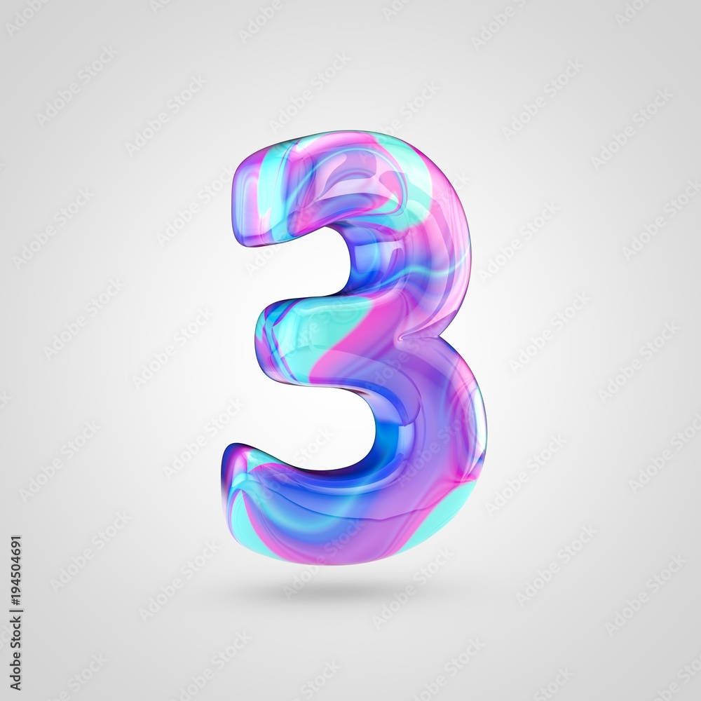 Naklejka premium Glossy holographic number 3 isolated on white background