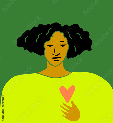 Illustration of young woman with red heart on t-shirt