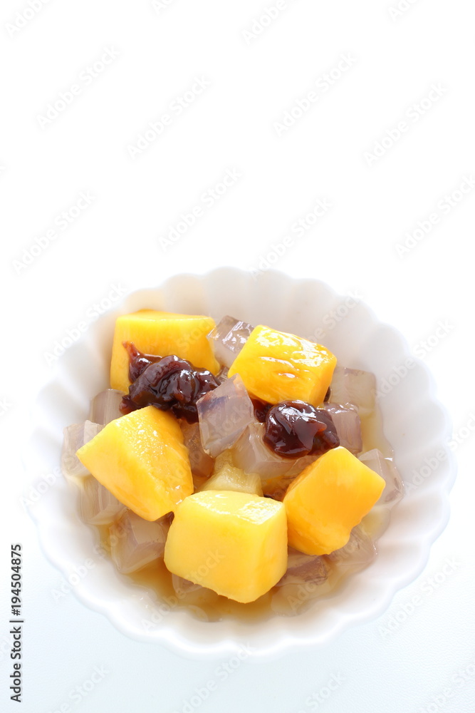Japanese confeciton, fruit and bean with Kanten jelly Japanese confeciton, fruit and bean with Kanten jelly