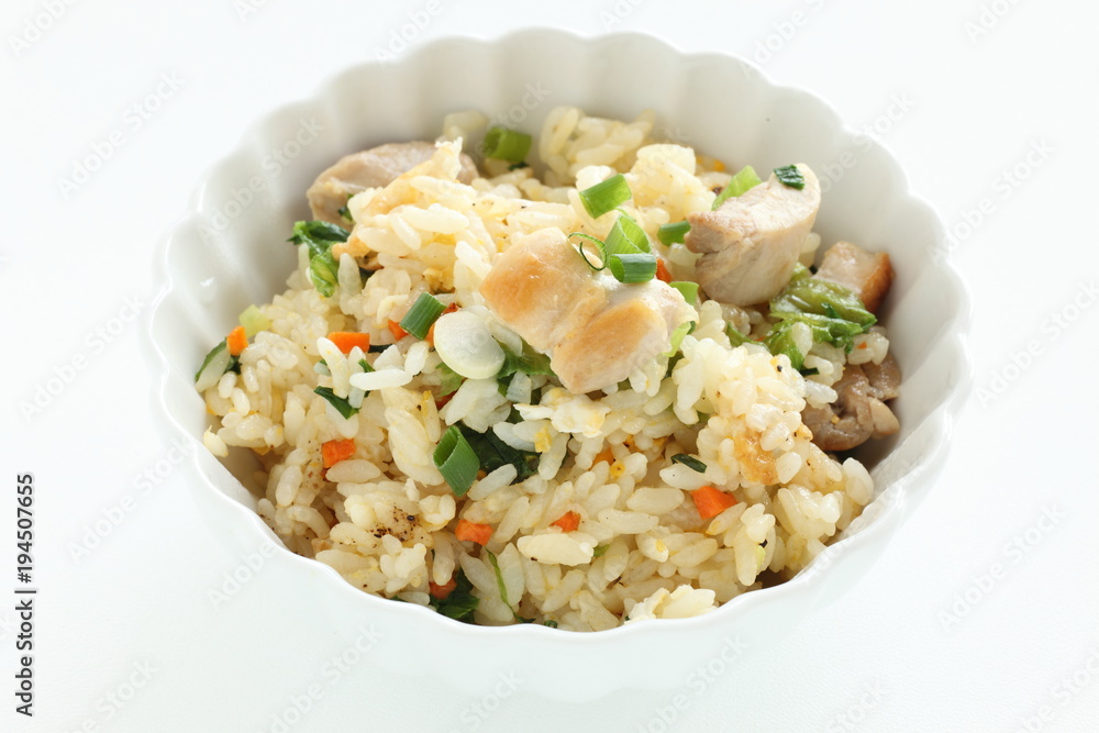 Chinese food, chicken and spring onion fried rice Chinese food, chicken and spring onion fried rice