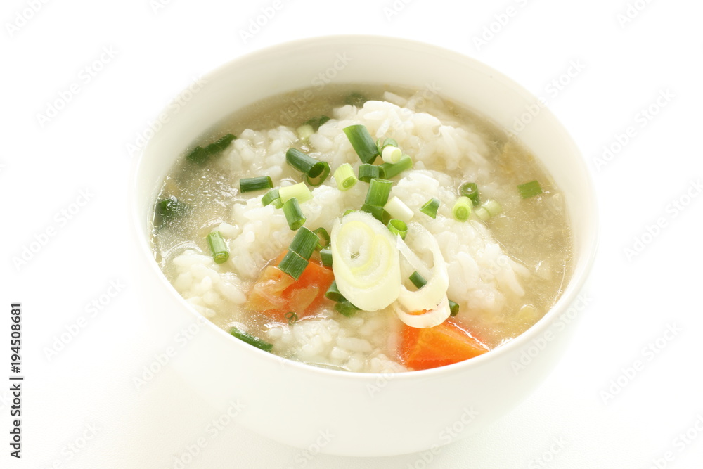 Korean food, spring onion and rice soup Korean food, spring onion and rice soup