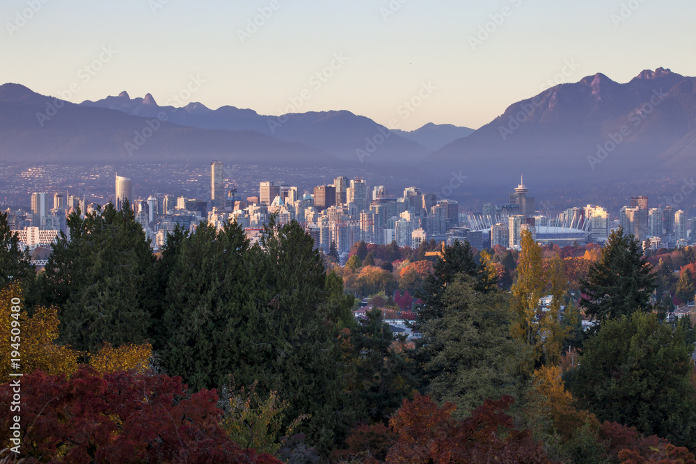 Vancouver downtown and with mountains in the background