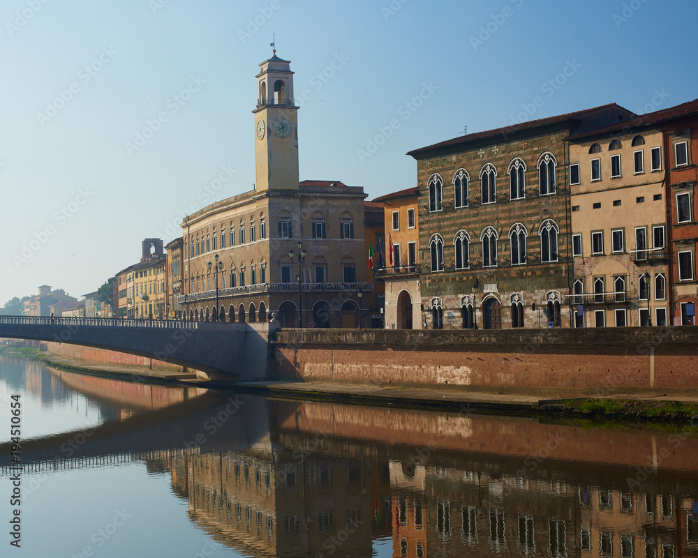 Clock Tower on the Arno, Pisa, Italy