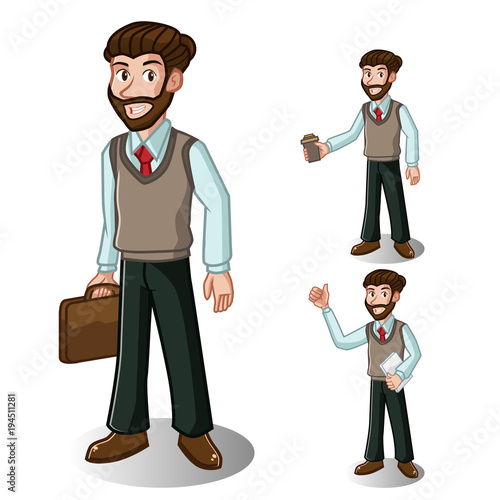 Businessman With Beard And man bun Vector Illustration