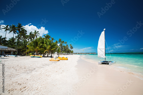 Palm tree and tropical beach in Punta Cana  Dominican Republic