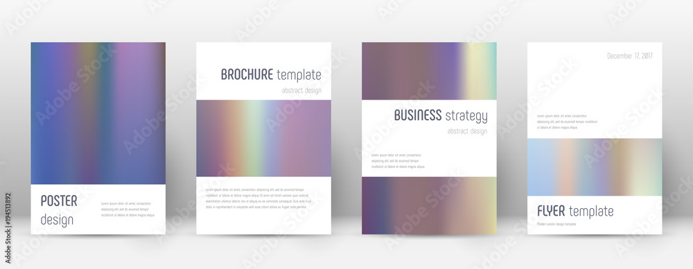 Flyer layout. Minimalistic exceptional template for Brochure, Annual Report, Magazine, Poster, Corporate Presentation, Portfolio, Flyer. Artistic bright hologram cover page.
