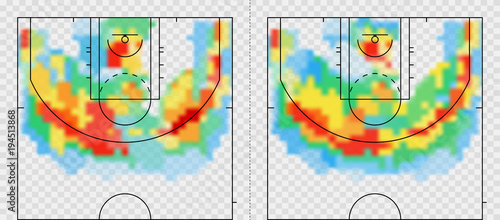 Basketball court with heat map. Tactical and strategy basketball background. Sport background. Map of location players during the game.