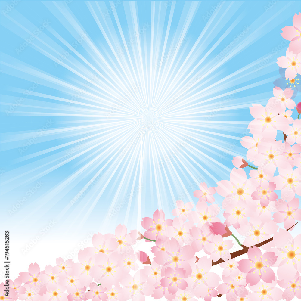 青空と桜のイラスト 春のイメージの背景画像 桜の木 ソメイヨシノ Stock ベクター Adobe Stock