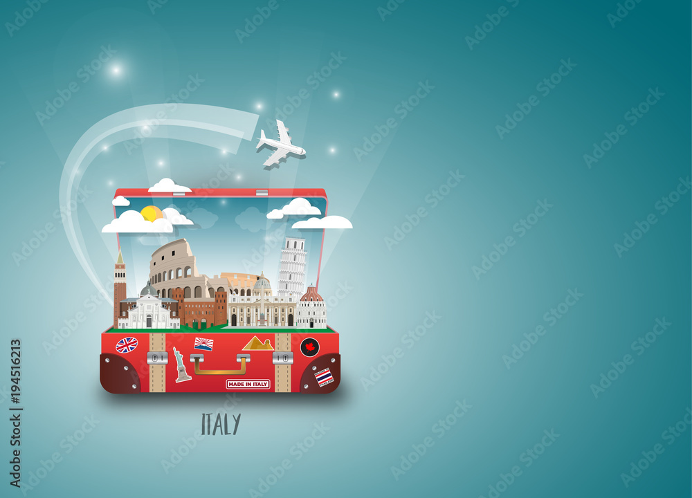 Obraz premium Italy Landmark Global Travel And Journey paper background. Vector Design Template.used for your advertisement, book, banner, template, travel business or presentation