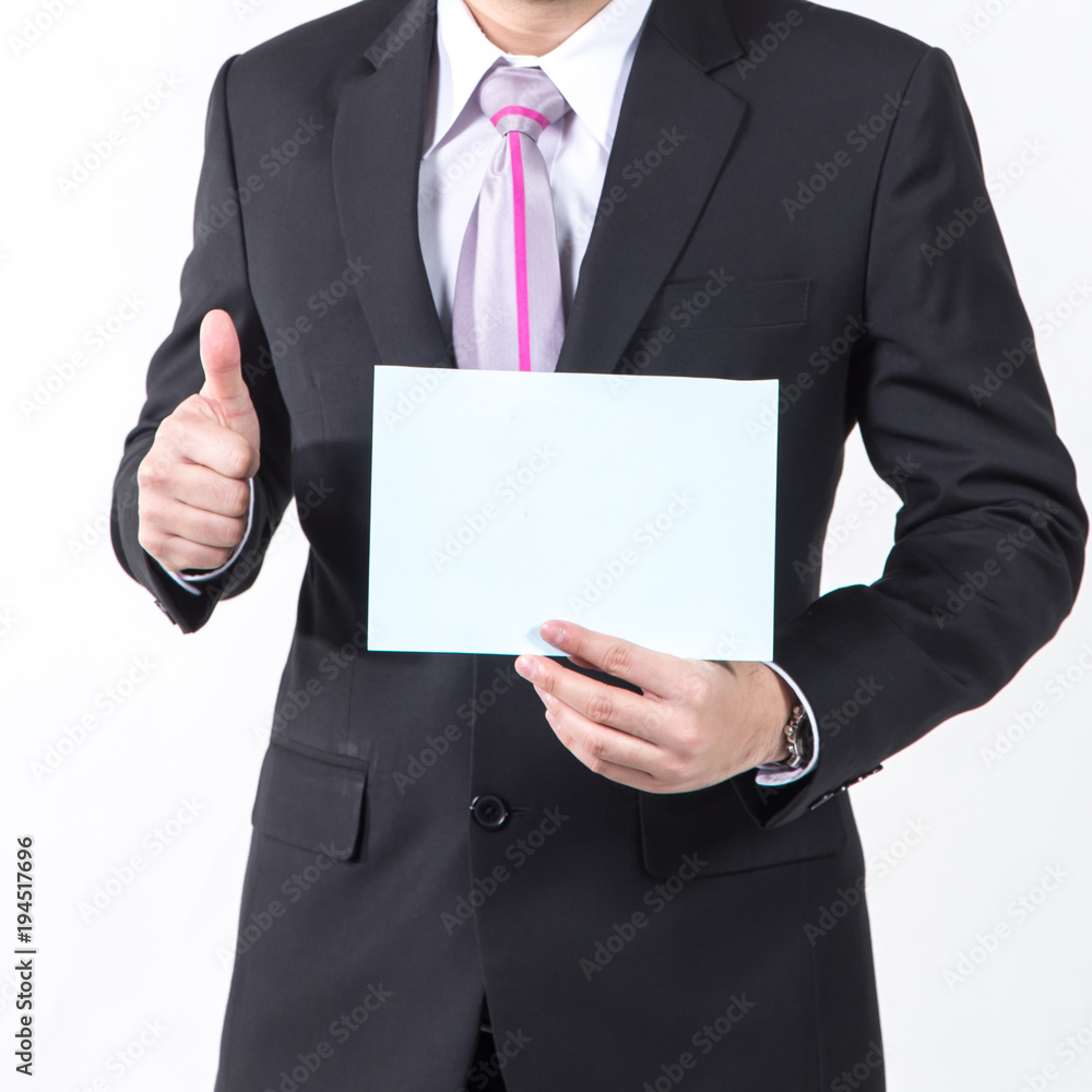 businessman showing a blank white sheet. concept for business businessman showing a blank white sheet. concept for business