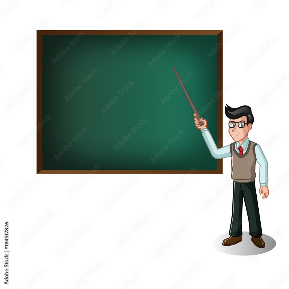 Teacher With Pointer at chalkboard Vector Illustration Teacher With Pointer at chalkboard Vector Illustration