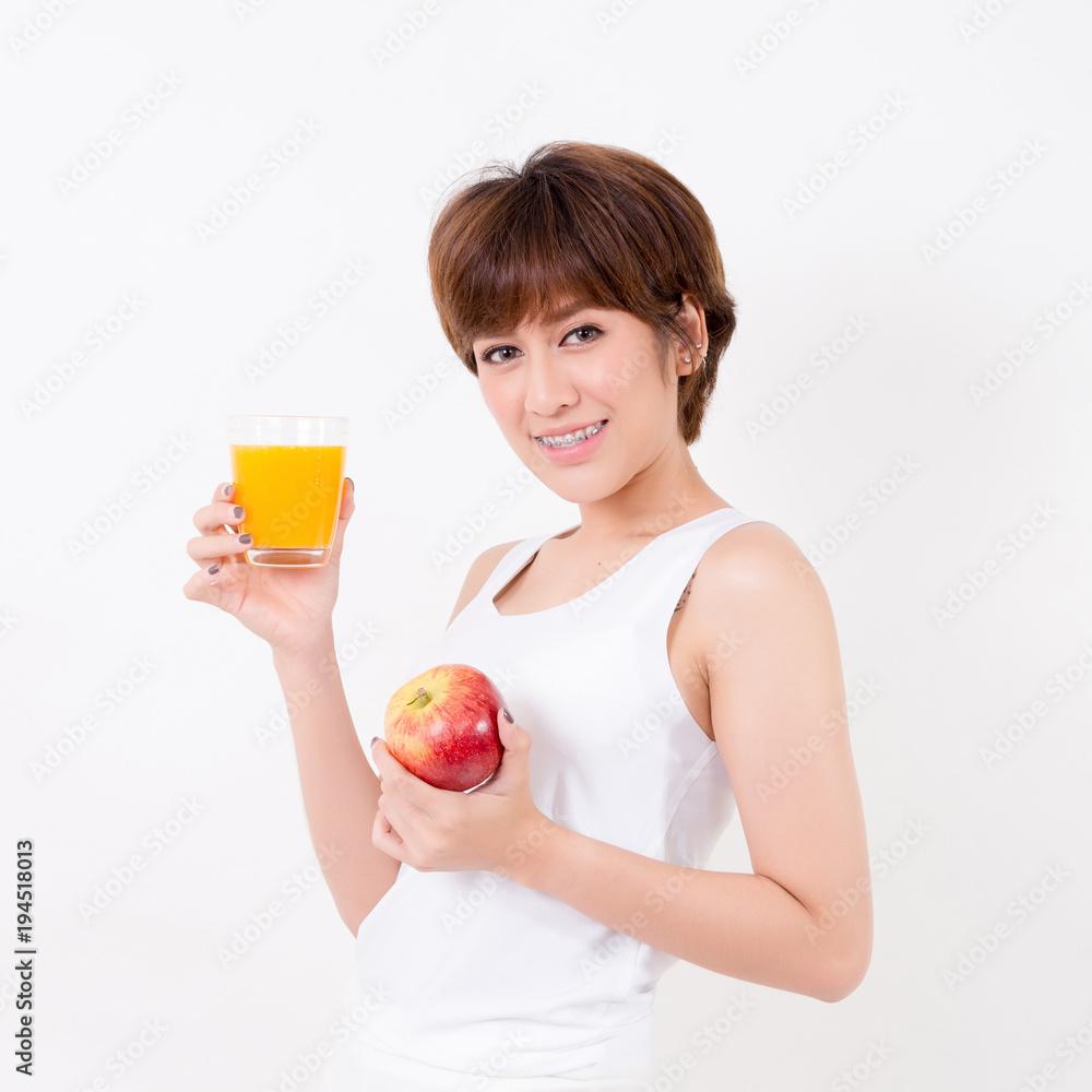 Beautifulyoung Asia woman with healthy food. Isolated on white background. Studio lighting. Concept for healthy. Beautifulyoung Asia woman with healthy food. Isolated on white background. Studio lighting. Concept for healthy.