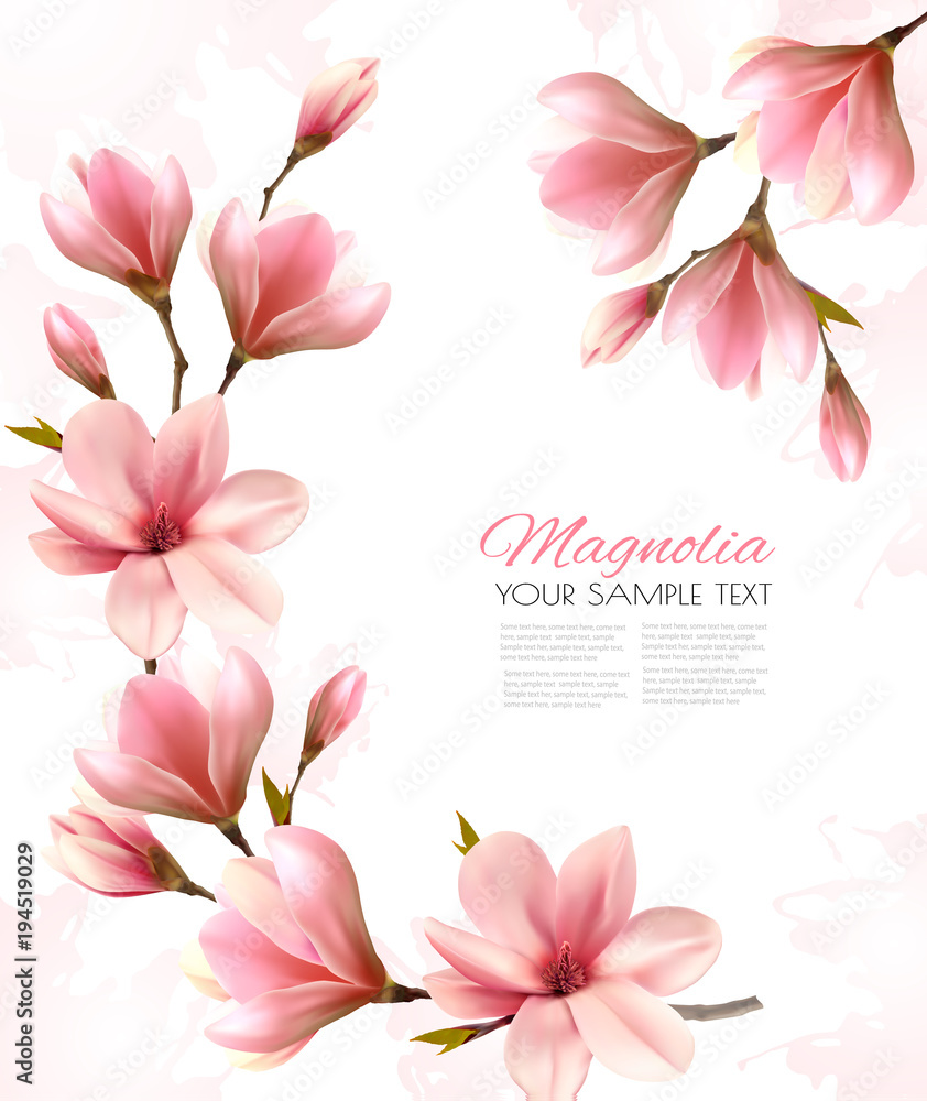 Obraz premium Abstract spring background with beautiful magnolia branches. Vector.