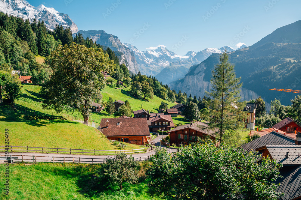 Wengen village and alps nature view in Switzerland