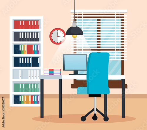 office workplace scene icons vector illustration design