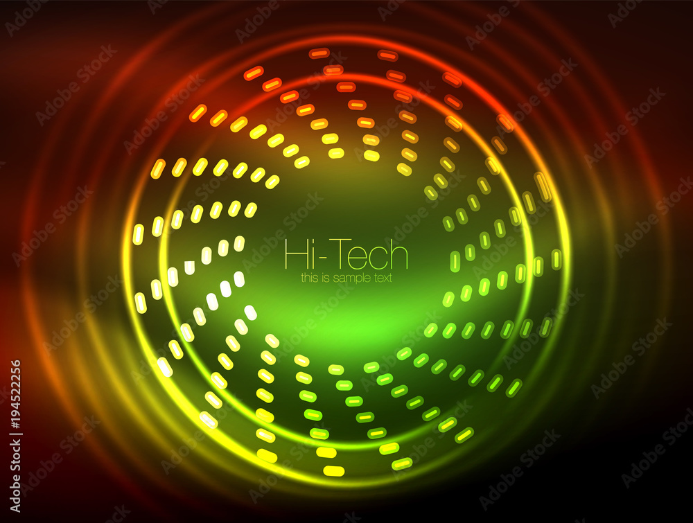 Glowing neon dotted shape abstract background, technology shiny concept design, magic space geometric background