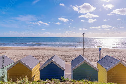 Bournemouth beach huts and sea view photo