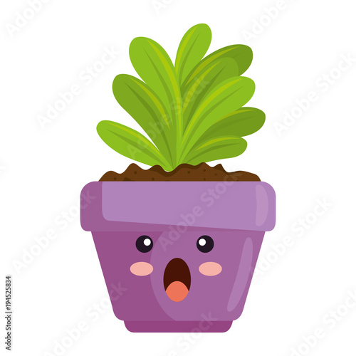 houseplant in pot terrified kawaii character vector illustration design