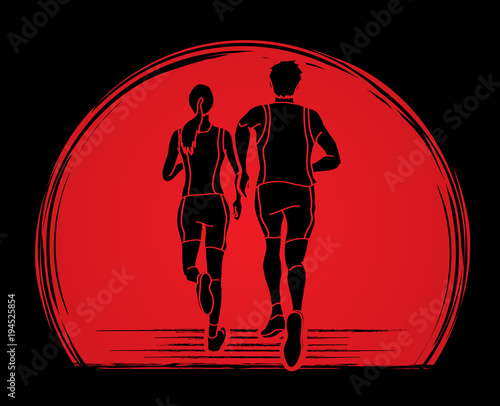 Man and woman running together , People run, Runner ,Marathon running graphic vector. 