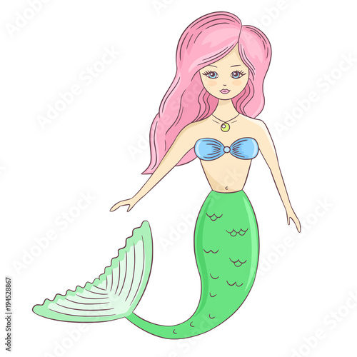 Cute mermaid with pink hair