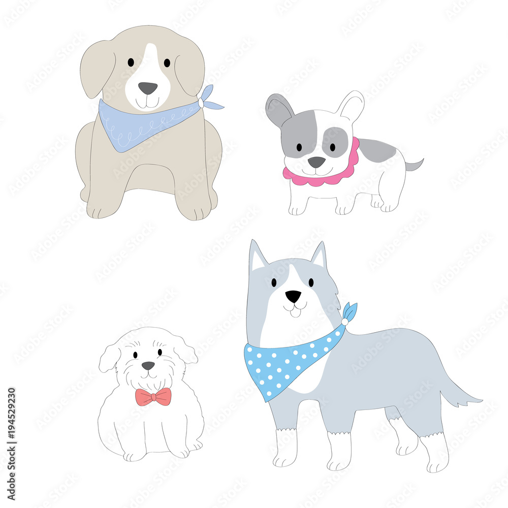 Cartoon cute fashion dogs vector. Cartoon cute fashion dogs vector.