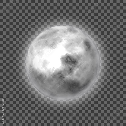 Moon, transparent background, heavenly body, cartoon, realistic. Nearest satellite to Earth for designers. Vector illustration of our sky neighbor