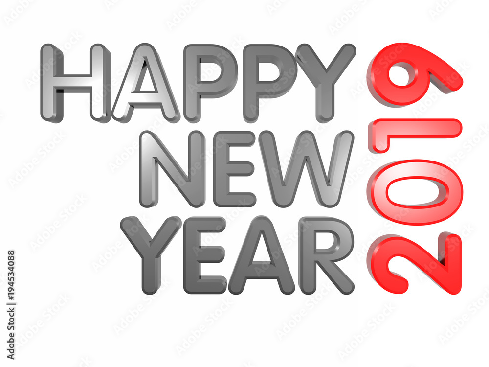Happy New Year 2019. 3d render. Isolated on white.