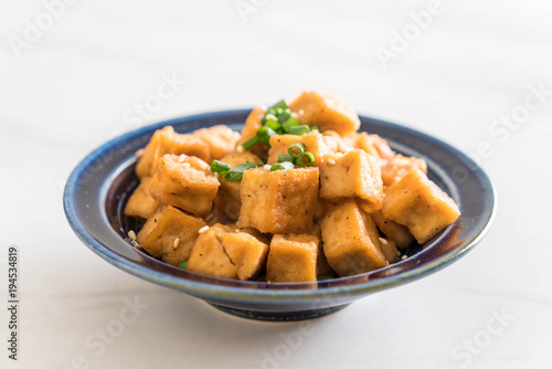 Fried Tofu in a bowl with sesame