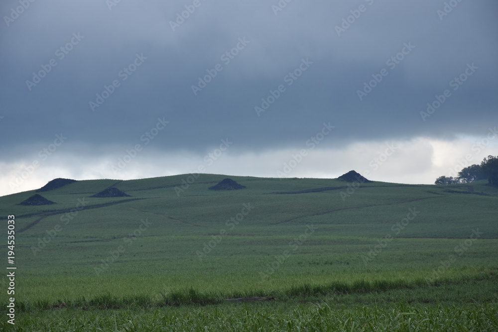 green meadows in the black raining clouds ready for a down pour