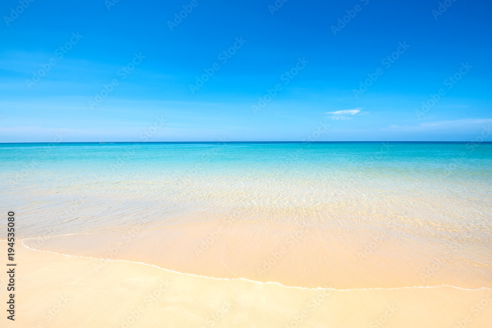 Sea view tropical beach with sunny sky of Phuket island.