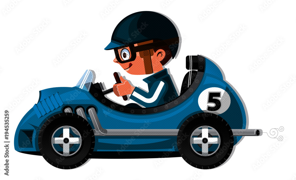 Race Car Cartoon with Child Driver Stock Vector | Adobe Stock