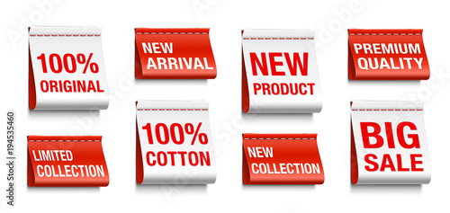 Set of clothes labels. Vector illustration isolated on white background, ready and simple to use for your design. EPS10.