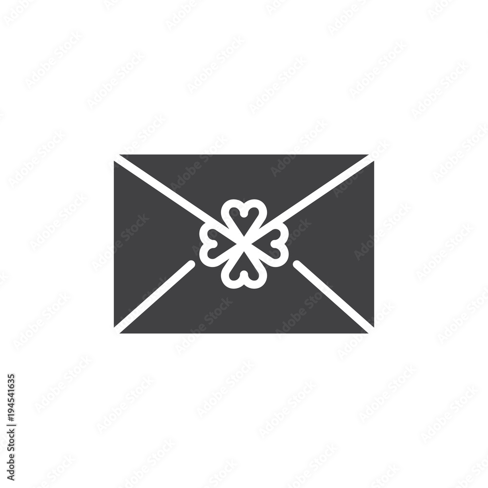 Saint Patrick's Day Envelope vector icon. filled flat sign for mobile concept and web design. Envelope with clover simple solid icon. Symbol, logo illustration. Pixel perfect vector graphics Saint Patrick's Day Envelope vector icon. filled flat sign for mobile concept and web design. Envelope with clover simple solid icon. Symbol, logo illustration. Pixel perfect vector graphics