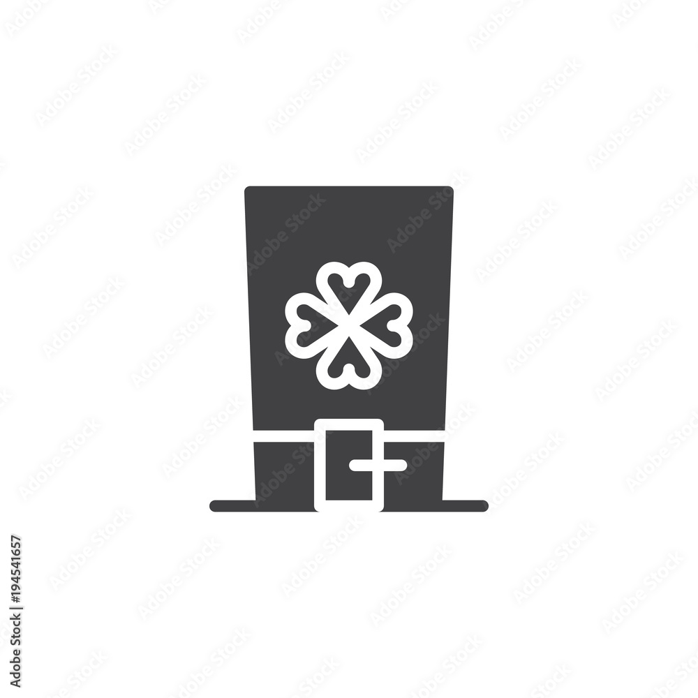 Hat with clover leaf vector icon. filled flat sign for mobile concept and web design. St. Patrick's hat with four leaf clover simple solid icon. Symbol, logo illustration. Pixel perfect vector Hat with clover leaf vector icon. filled flat sign for mobile concept and web design. St. Patrick's hat with four leaf clover simple solid icon. Symbol, logo illustration. Pixel perfect vector