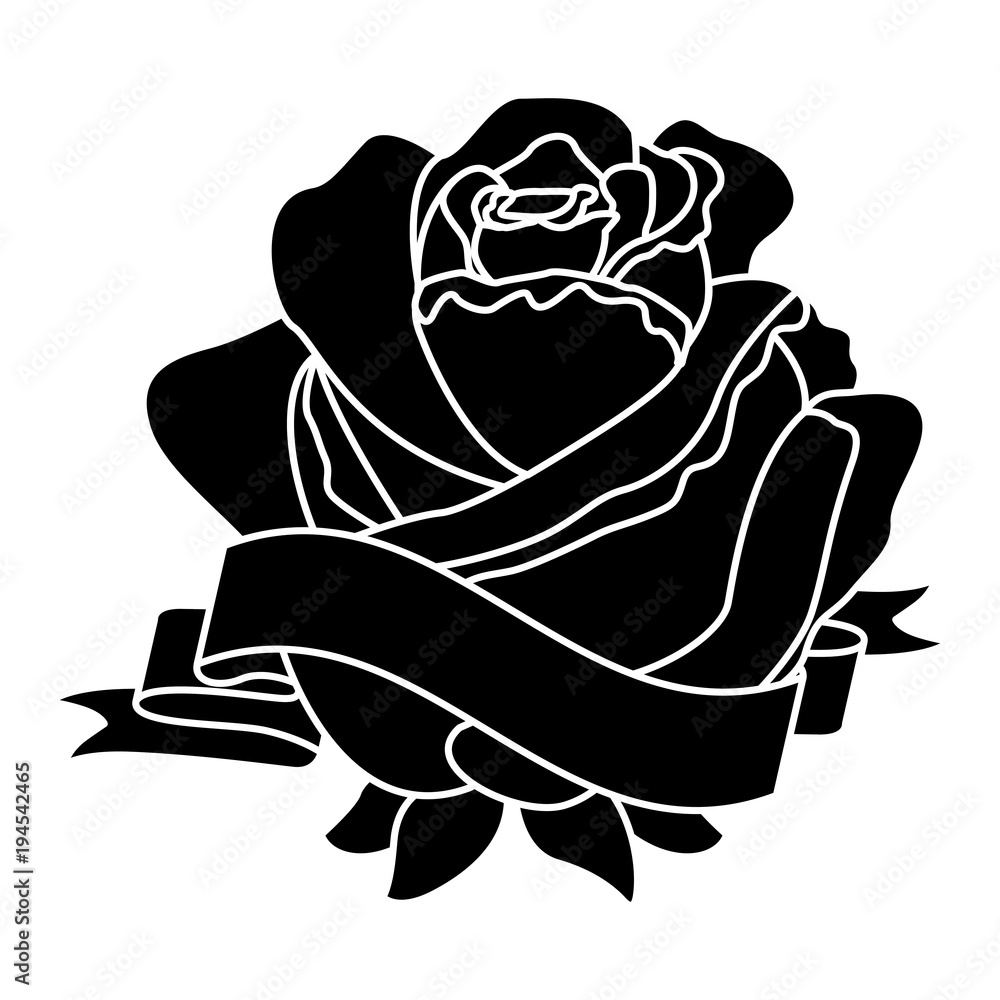 rose flower ribbon decoration delicate vector illustration black and white design rose flower ribbon decoration delicate vector illustration black and white design